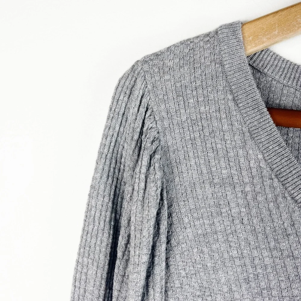 1.STATE Blouson Sleeve Textured Sweater Silver Heather - Picture 5 of 5